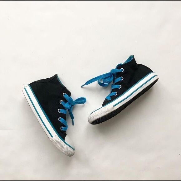 Converse black/blue high-top sneakers EUC size 9 - Picture 1 of 7